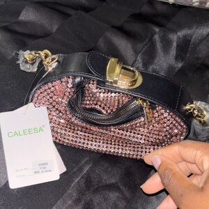 Caleesa Black and Pink Rhinestone Clutch bag